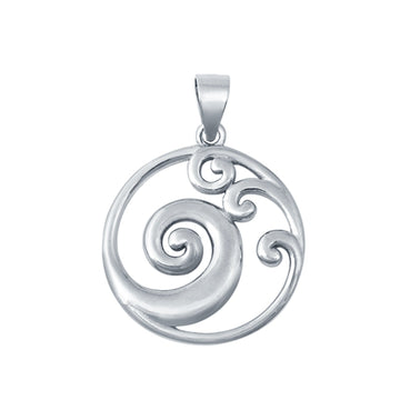 Silver Waves Pendant Charm 925 Sterling Silver (19mm)